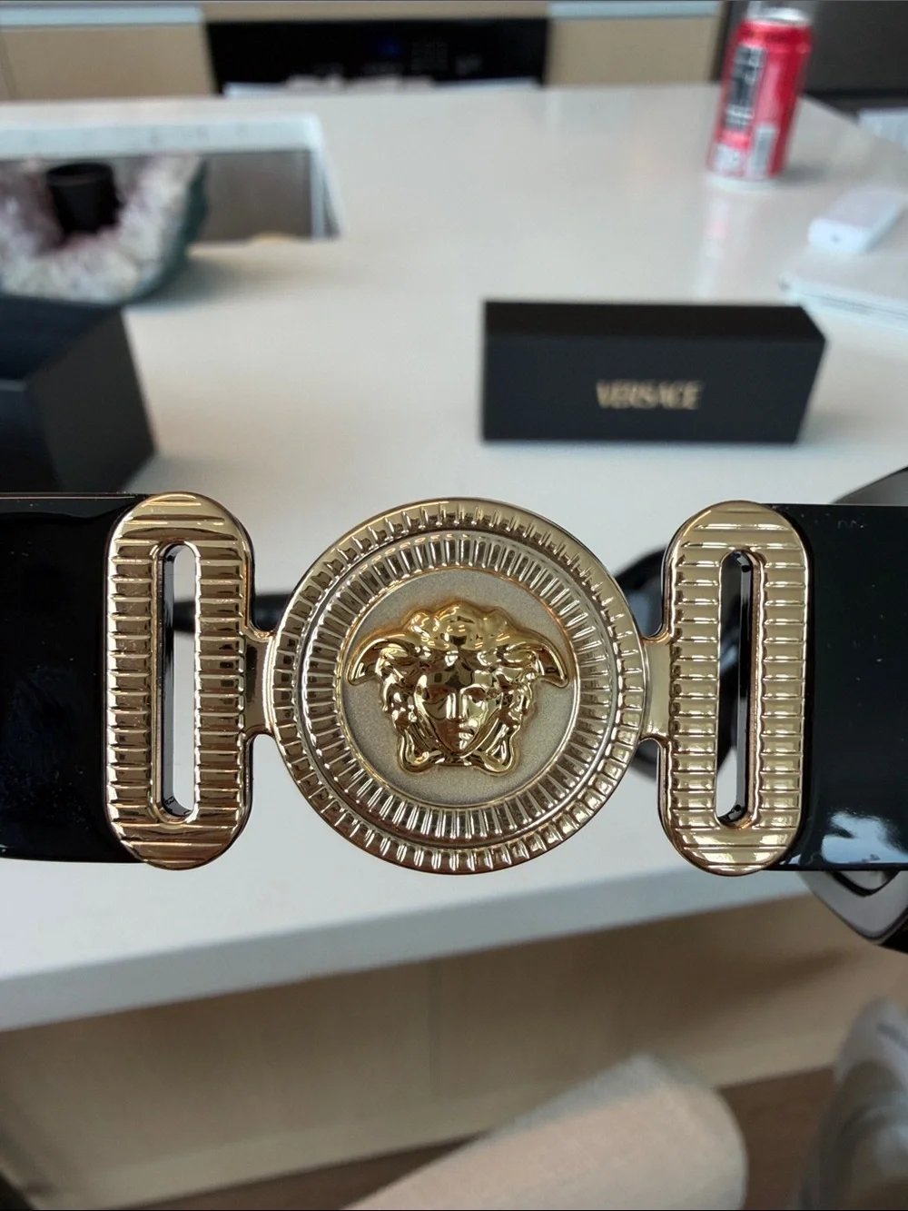Versace Black Men’s Sunglasses with Gold Medallion Accent